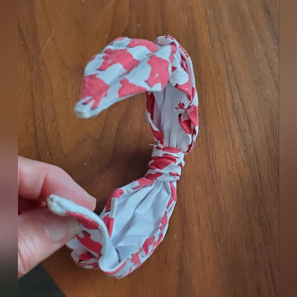 Brooke Wright Red Pigs On White Fabric Knotted Headband Hair Accessory